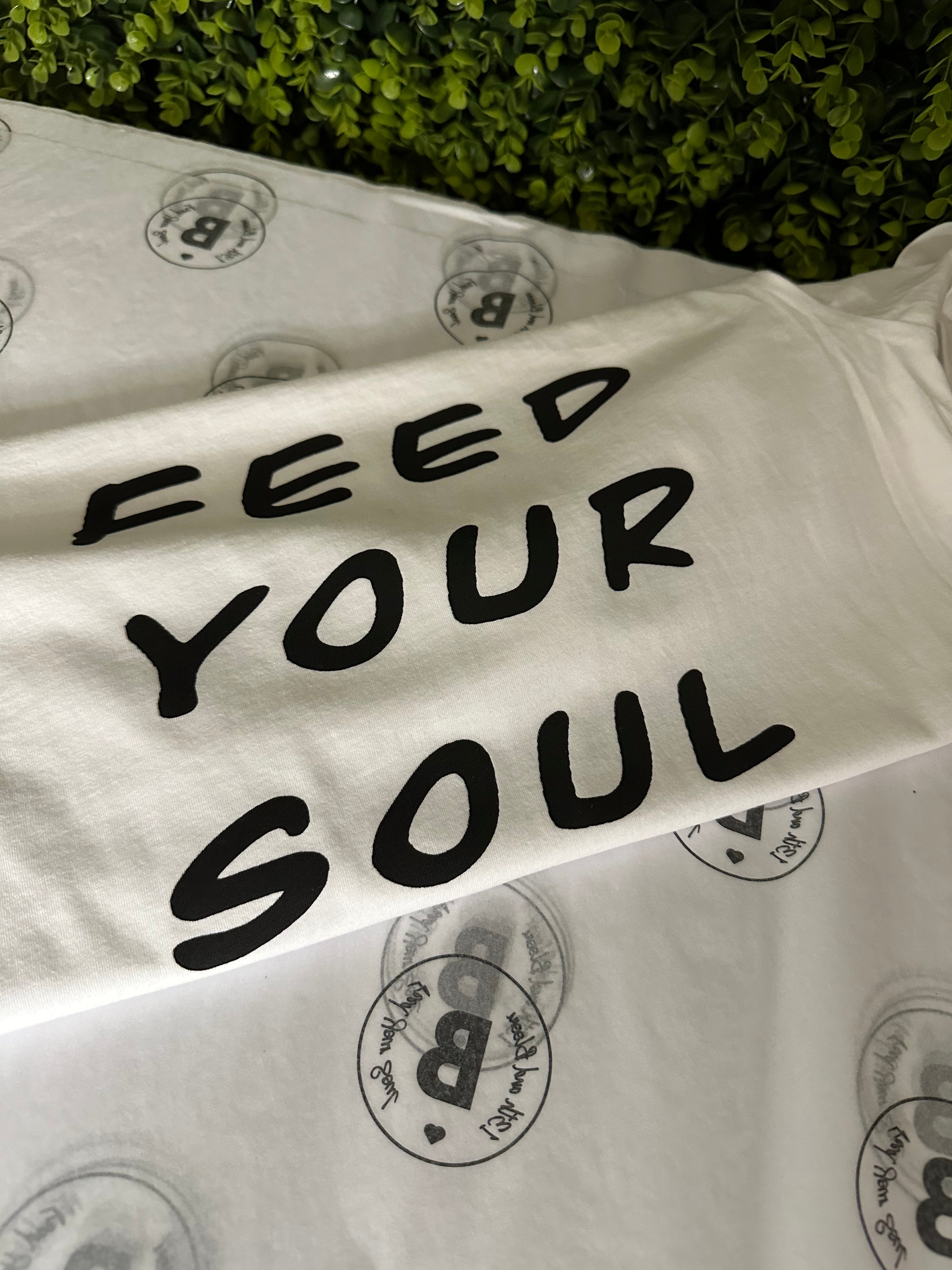 White Tee: Feed Your Soul Staple - Short Sleeved in white w/ black logo