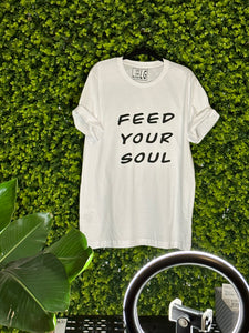 White Tee: Feed Your Soul Staple - Short Sleeved in white w/ black logo