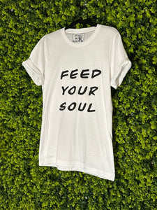 White Tee: Feed Your Soul Staple - Short Sleeved in white w/ black logo