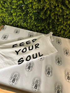 White Tee: Feed Your Soul Staple - Short Sleeved in white w/ black logo