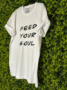 White Tee: Feed Your Soul Staple - Short Sleeved in white w/ black logo