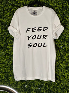 White Tee: Feed Your Soul Staple - Short Sleeved in white w/ black logo